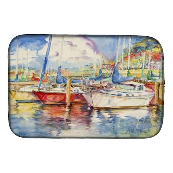 Carolines Treasures Carolines Treasures JMK1034DDM Three Boats Sailboats Dish Drying Mat JMK1034DDM - main